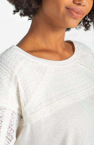 Short Slv. Dolman Boat Neck Knit Top W/ Lace