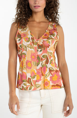 Slvless V Neck Woven Top W/pintucks