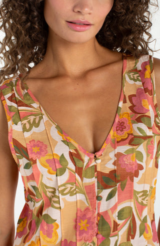 Slvless V Neck Woven Top W/pintucks