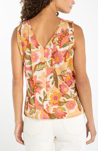 Slvless V Neck Woven Top W/pintucks