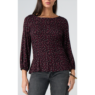 3/4 Sleeve Smocked Knit Top
