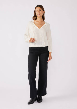 Sequin Long Sleeve Tassel Tie Neck Blouse