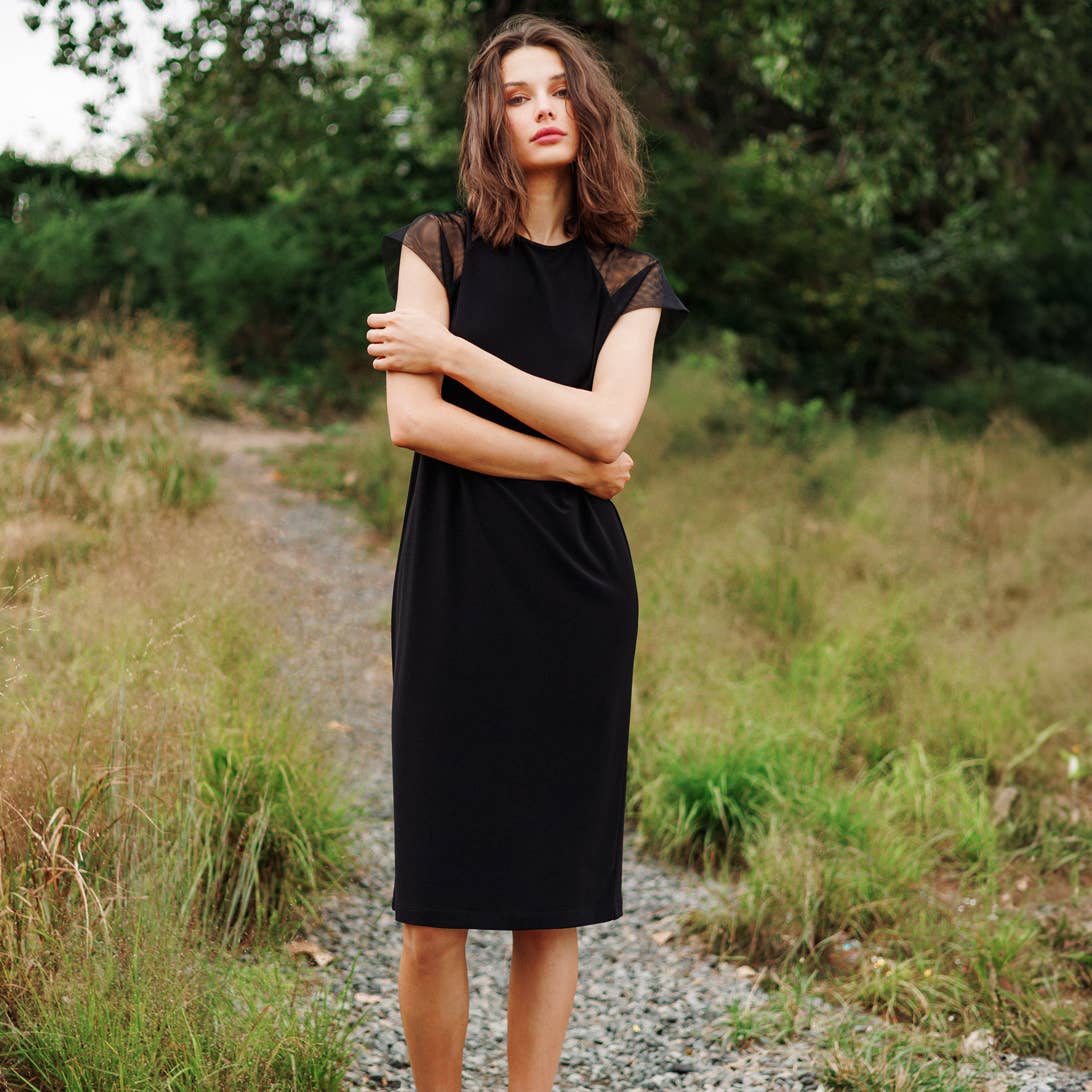 Mia Mesh Cap Sleeve Dress