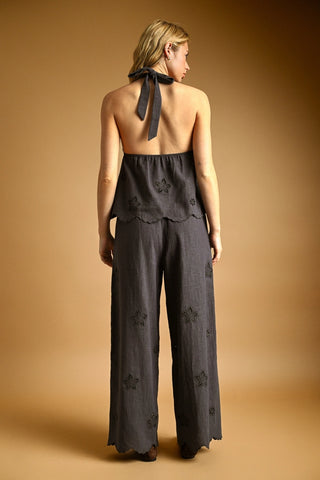 Embroidered Elastic Band Waist Pants