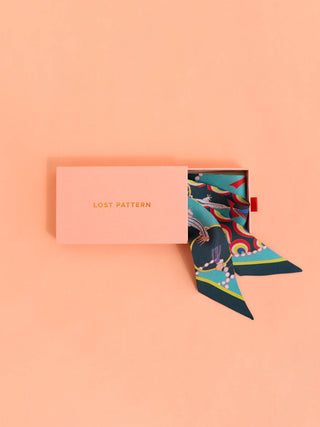 "Peacock" Silk Twill Skinny Scarf