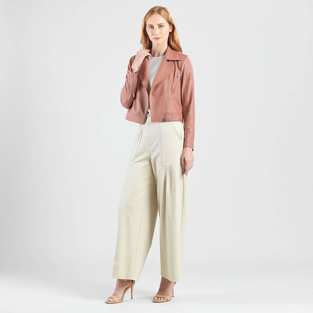 Margaret  - Liquid Leather Zip Cuff Moto Waist Jacket