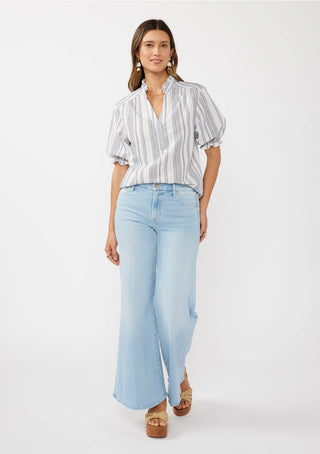 Yarn-Dyed Striped Neck Top