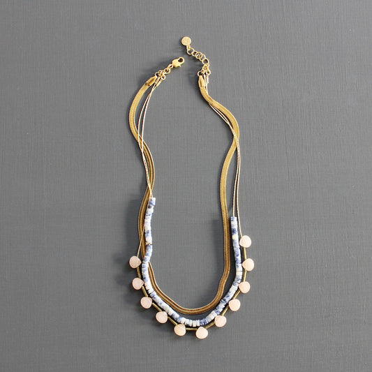 KYL116 herringbone, sodalite, and peach necklace