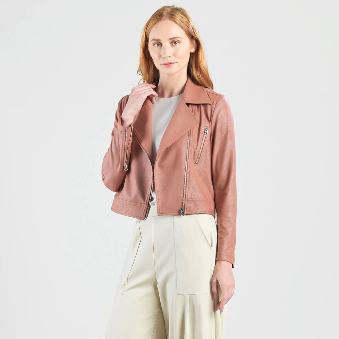 Margaret  - Liquid Leather Zip Cuff Moto Waist Jacket