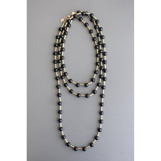 TLD160 Black glass and brass wrap necklace