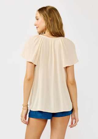Blanket Stitch Embroidered Gauze Top