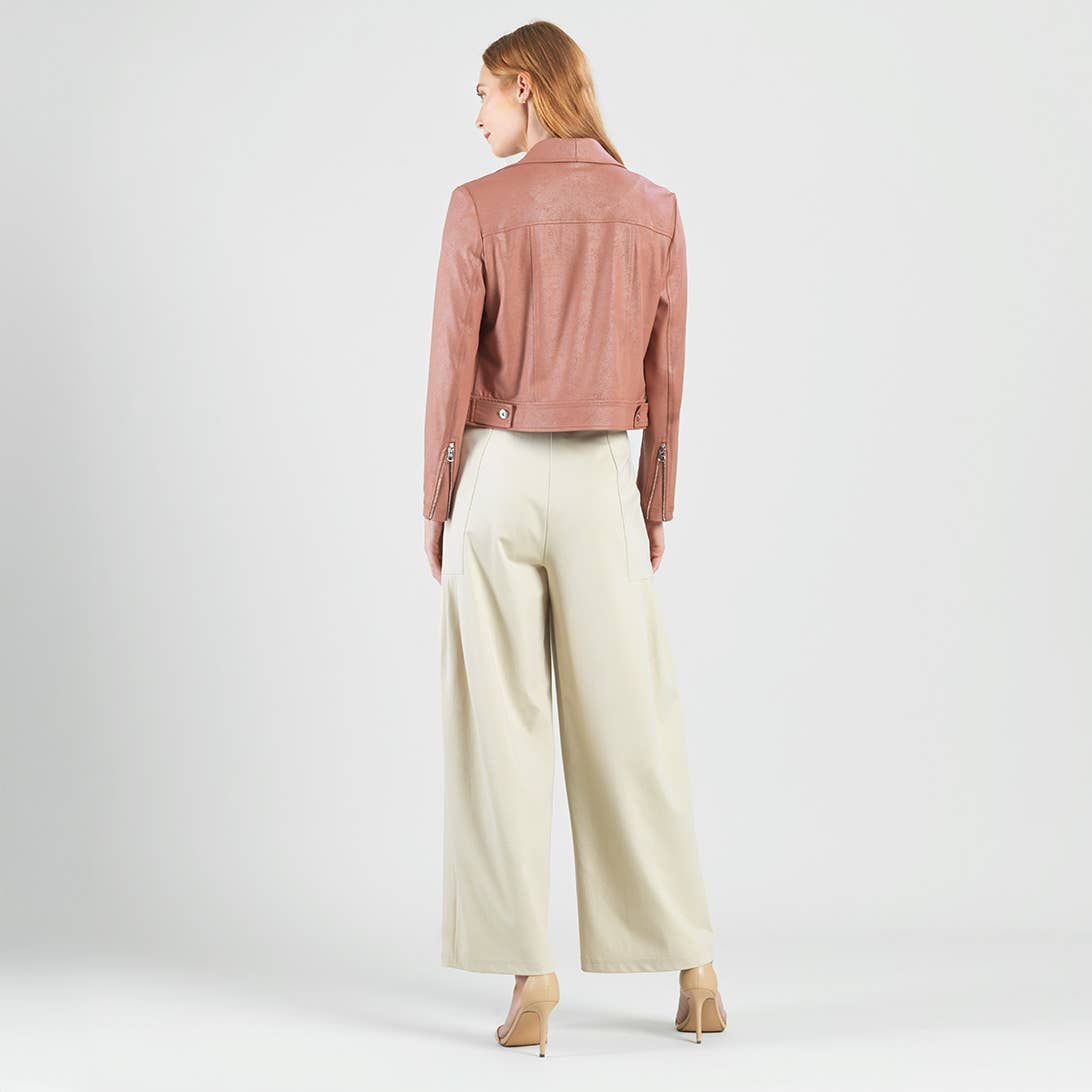 Margaret  - Liquid Leather Zip Cuff Moto Waist Jacket