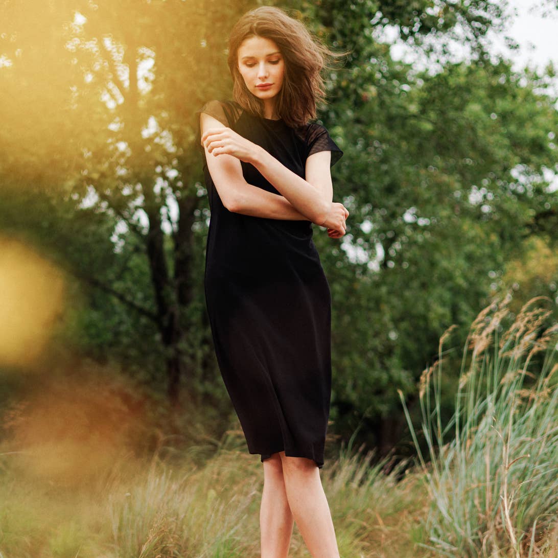 Mia Mesh Cap Sleeve Dress