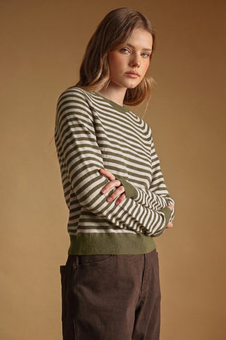 Striped Round Neck Sweater Top