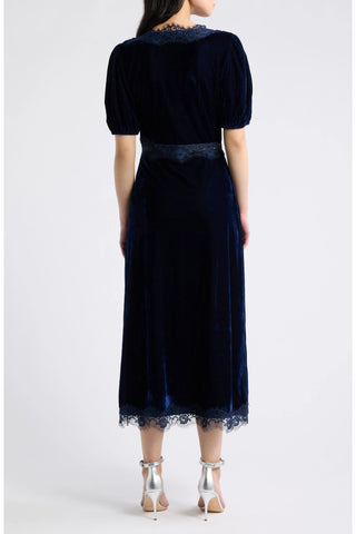 Bubble Sleeve Lace Midi Dress