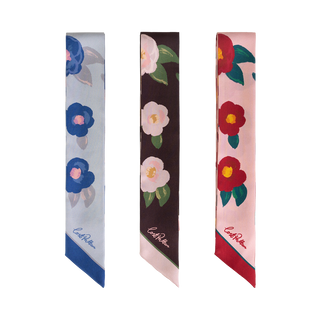 "Camellia" Silk Twill Skinny Scarf - Red & Pink