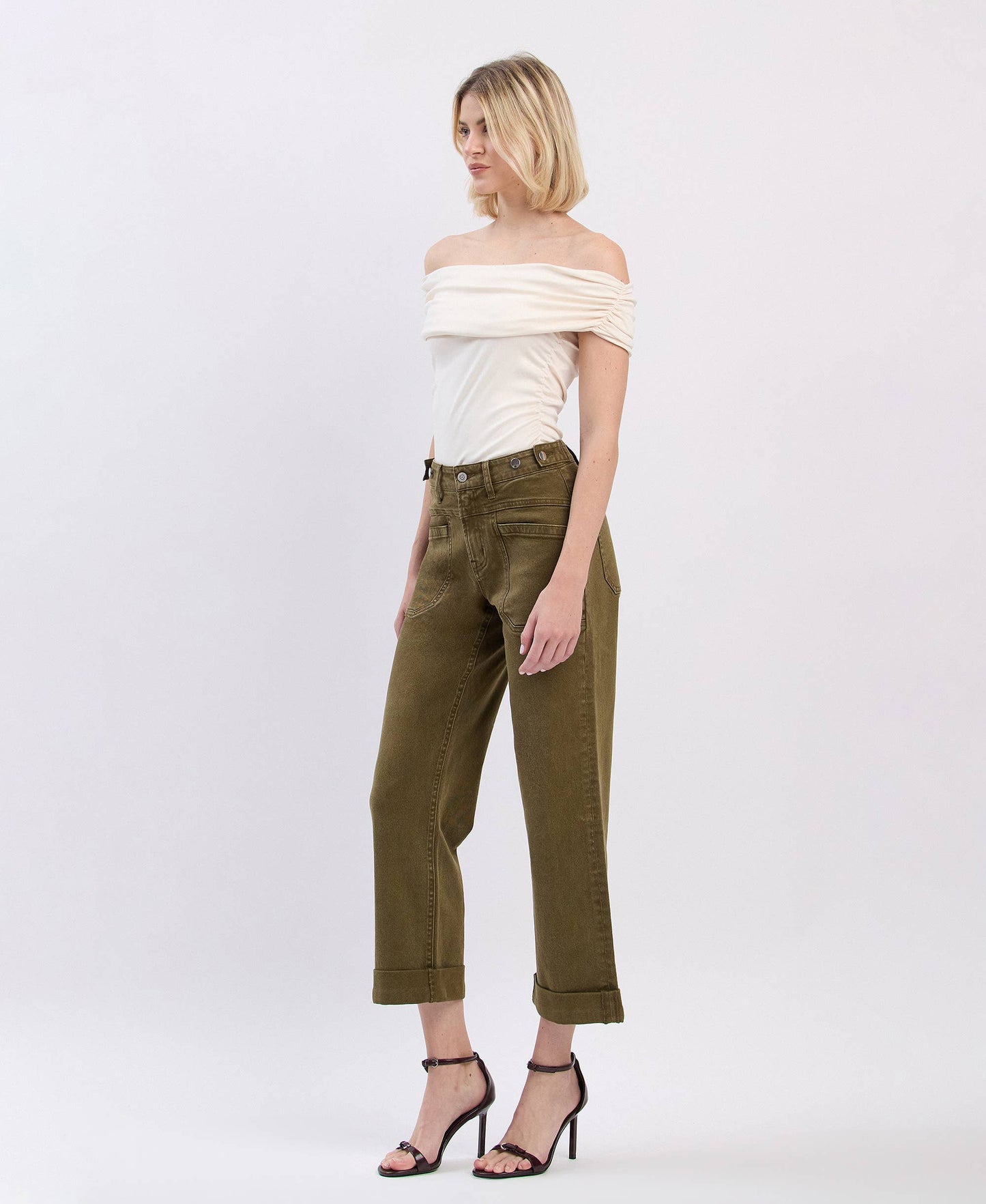 Jennifer Tab Waistband Cuffed Slim Wide
