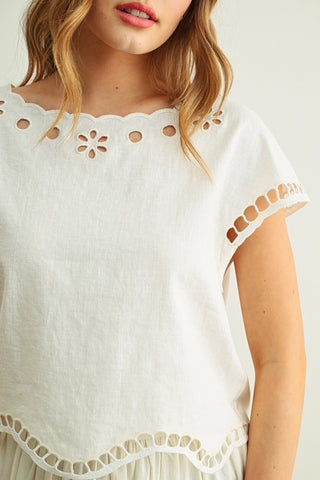 Floral Embroidered Boat Neck Top