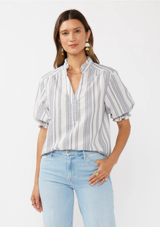 Yarn-Dyed Striped Neck Top