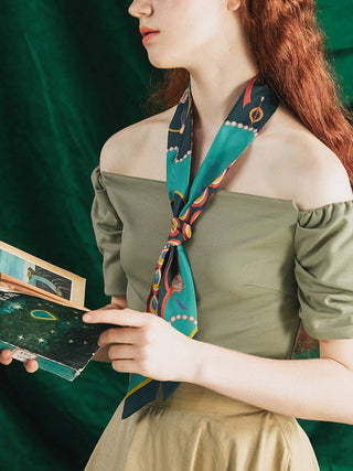 "Peacock" Silk Twill Skinny Scarf