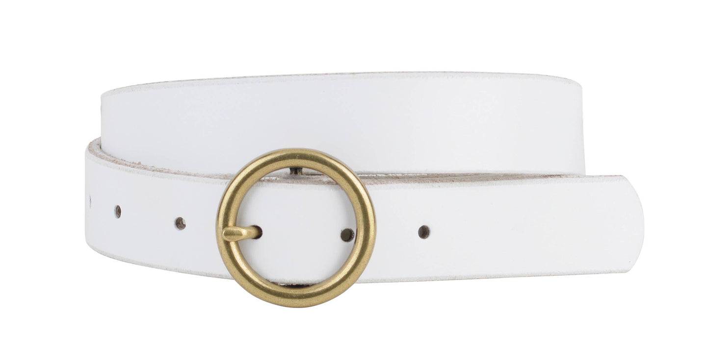 Brass - Toned Circle Buckle Leather Belt