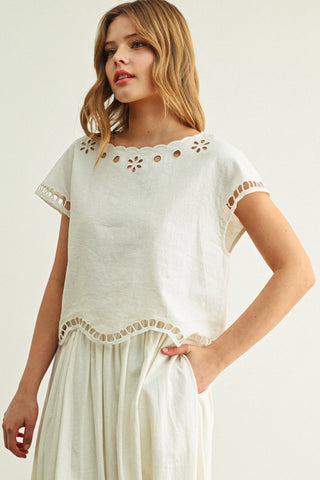 Floral Embroidered Boat Neck Top