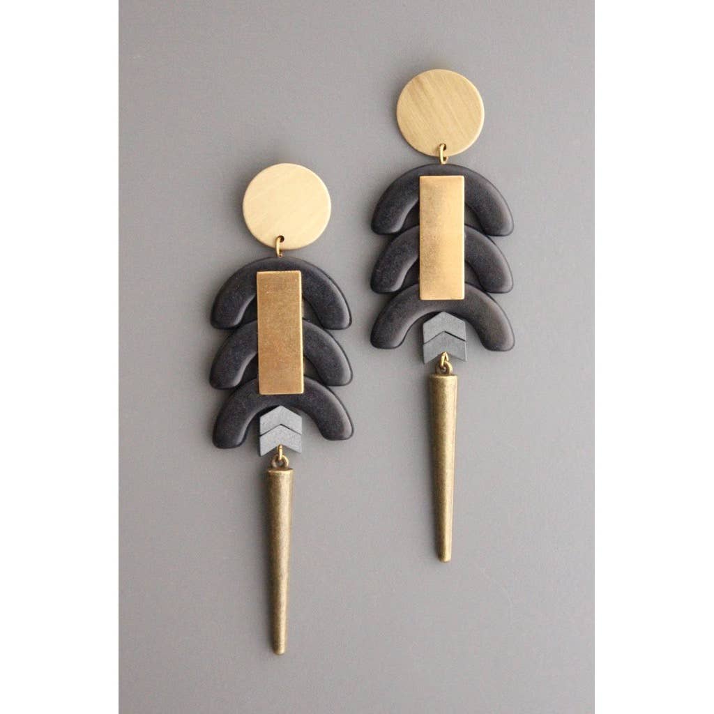 XINE29 Black Stone Geometric Dangle Earrings