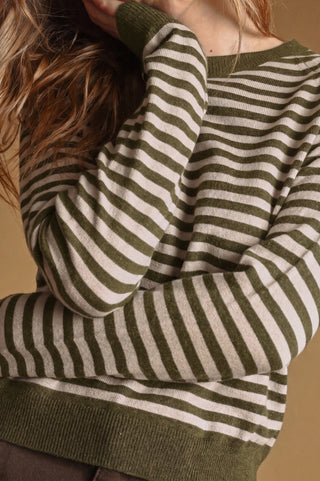 Striped Round Neck Sweater Top