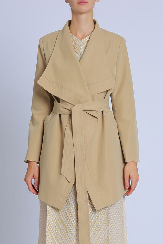 V-Neck Wrap Belted Waterfall Trench Coat