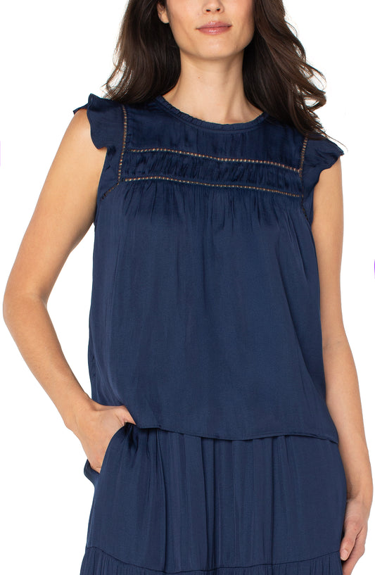 Flutter Sleeve Woven Top with Trim Detail