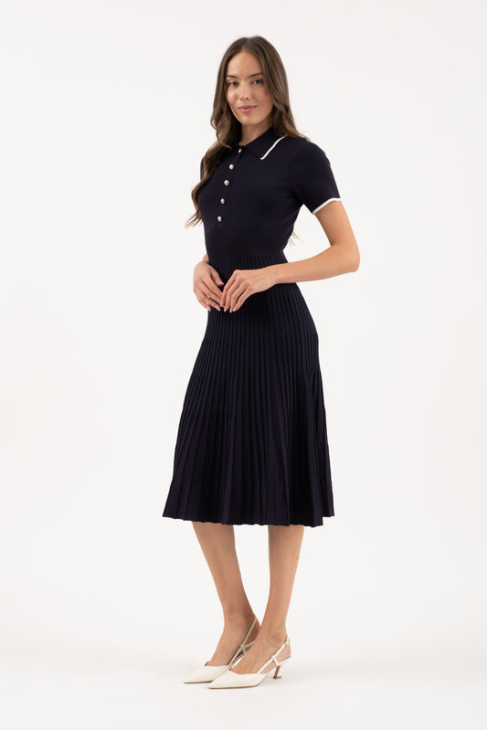 Collar Short Sleeve Pleated Dress