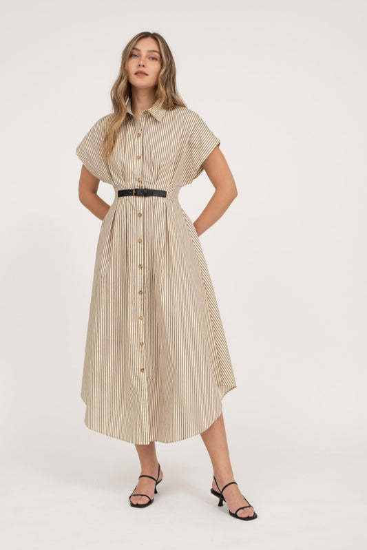 Stripe Button Down Belted Dress