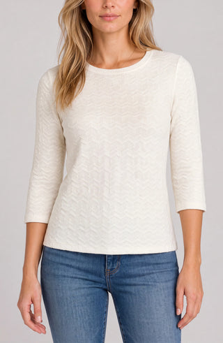 3/4 Sleeve Crew Neck Knit Top W/ Rib Trim