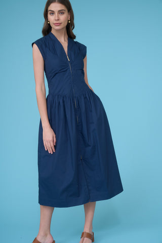 Solid Navy Zip Dress