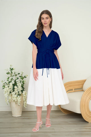 Navy And White Color Block Dress
