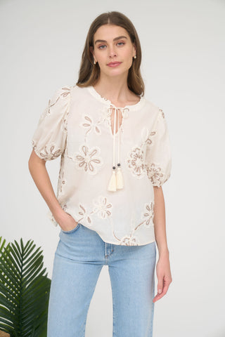 Flower Embroidered Top