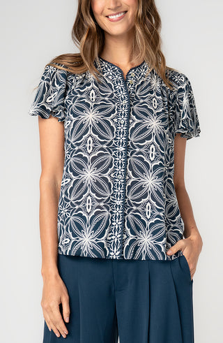 Flutter Sleeve Mix Print Top