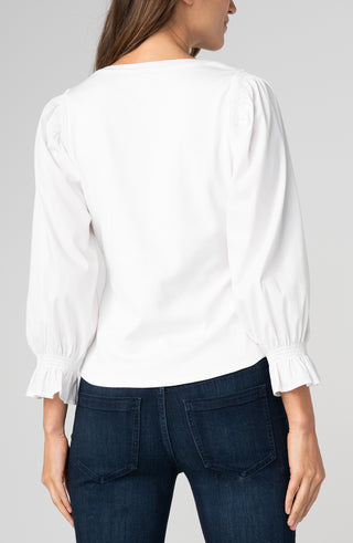 3/4 Sleeve Knit-To-Woven Top 