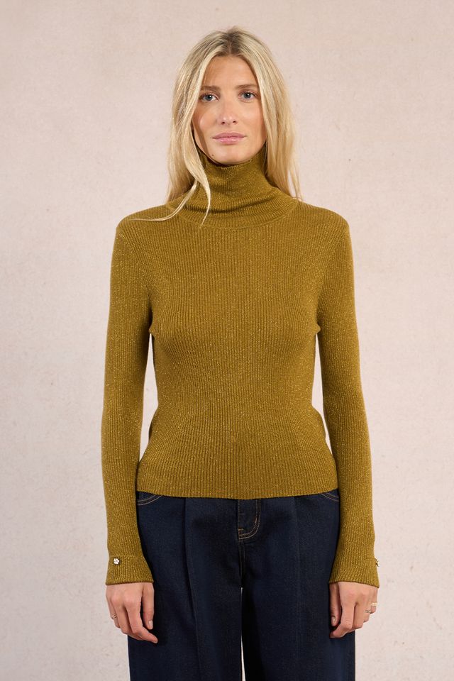 Iridescent Ribbed Knit Turtle Neck
